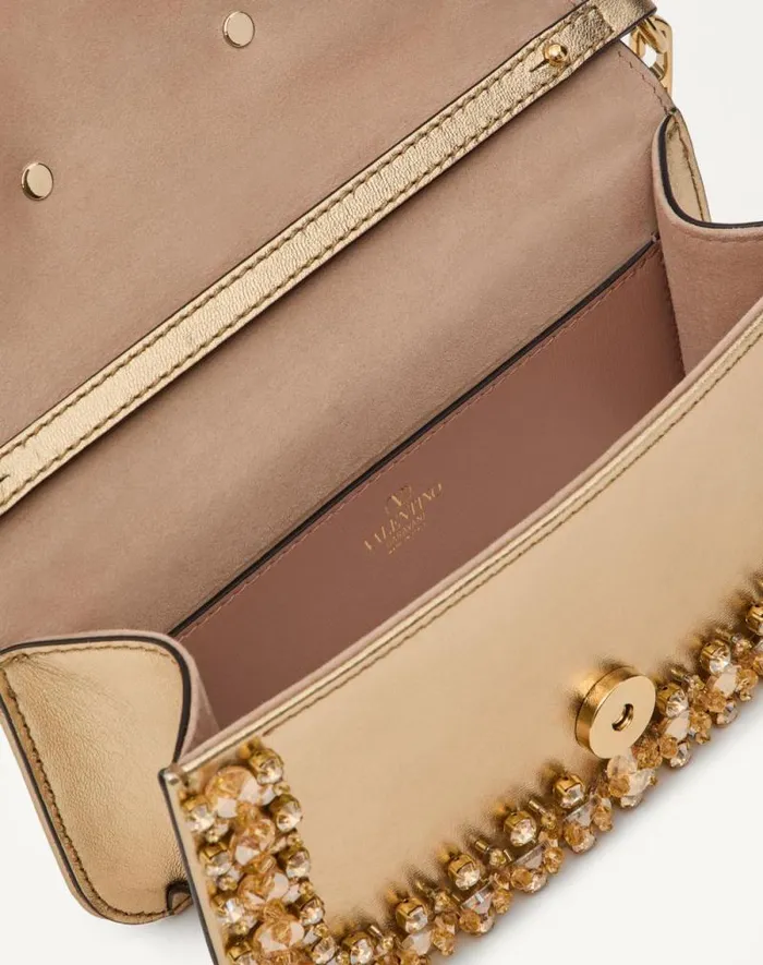 Valentino Shoulder Bags Woman Valentino Garavani Loc Small Embroidered Shoulder Bag For Woman In Crystalgold Crystalgold Valentino Shoulder Bags Woman Valentino Garavani Loc Small Embroidered Shoulder Bag For Woman In Crystalgold Crystalgold