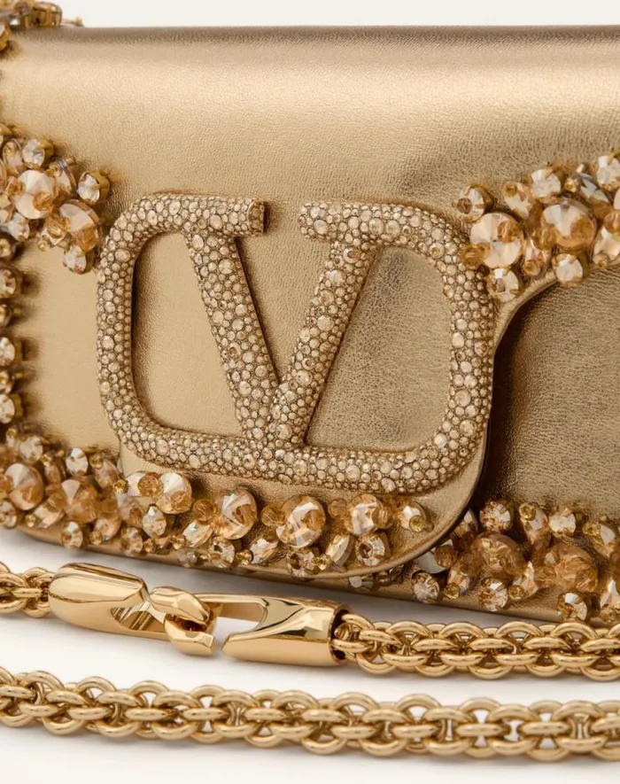 Valentino Shoulder Bags Woman Valentino Garavani Loc Small Embroidered Shoulder Bag For Woman In Crystalgold Crystalgold Valentino Shoulder Bags Woman Valentino Garavani Loc Small Embroidered Shoulder Bag For Woman In Crystalgold Crystalgold