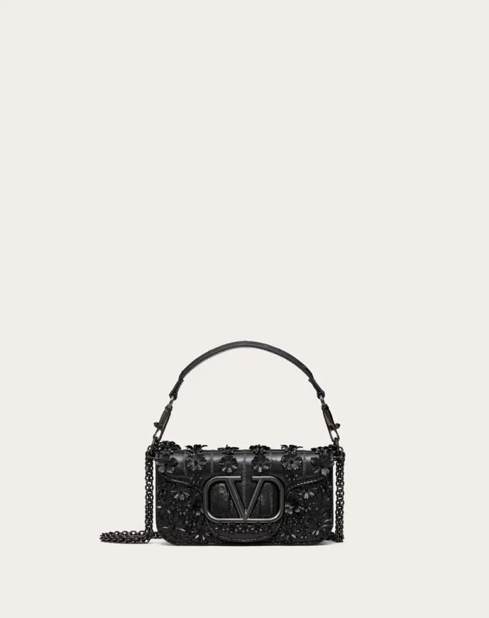 Valentino Shoulder Bags Woman Valentino Garavani Loc Small Shoulder Bag Embroidered In Eel For Woman In Black Black Valentino Shoulder Bags Woman Valentino Garavani Loc Small Shoulder Bag Embroidered In Eel For Woman In Black Black