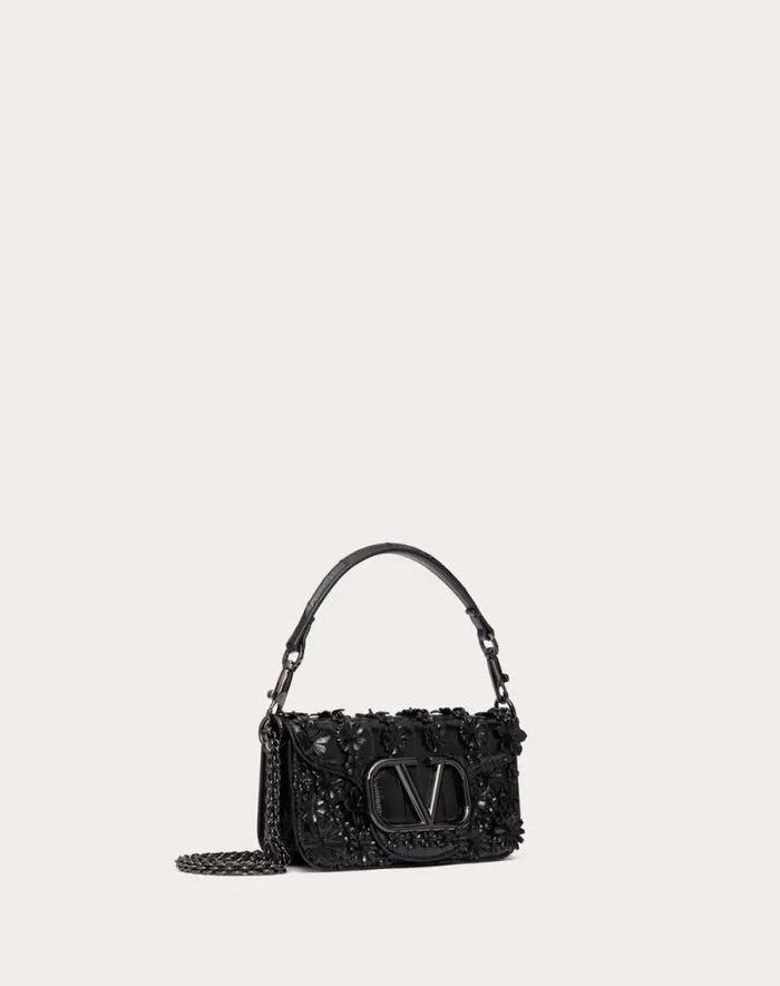 Valentino Shoulder Bags Woman Valentino Garavani Loc Small Shoulder Bag Embroidered In Eel For Woman In Black Black Valentino Shoulder Bags Woman Valentino Garavani Loc Small Shoulder Bag Embroidered In Eel For Woman In Black Black
