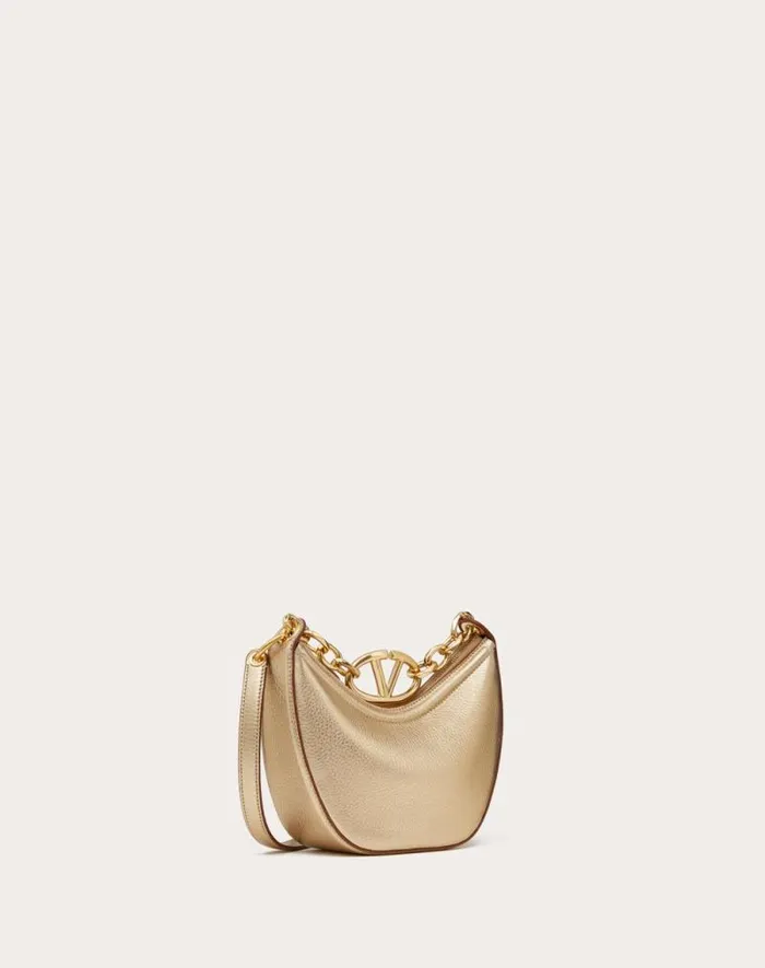 Valentino Shoulder Bags Woman Vlogo Moon Mini Hobo Bag In Metallic Calfskin With Chain For Woman In Gold Gold Valentino Shoulder Bags Woman Vlogo Moon Mini Hobo Bag In Metallic Calfskin With Chain For Woman In Gold Gold