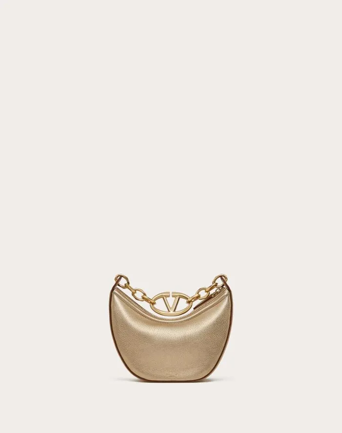 Valentino Shoulder Bags Woman Vlogo Moon Mini Hobo Bag In Metallic Calfskin With Chain For Woman In Gold Gold Valentino Shoulder Bags Woman Vlogo Moon Mini Hobo Bag In Metallic Calfskin With Chain For Woman In Gold Gold