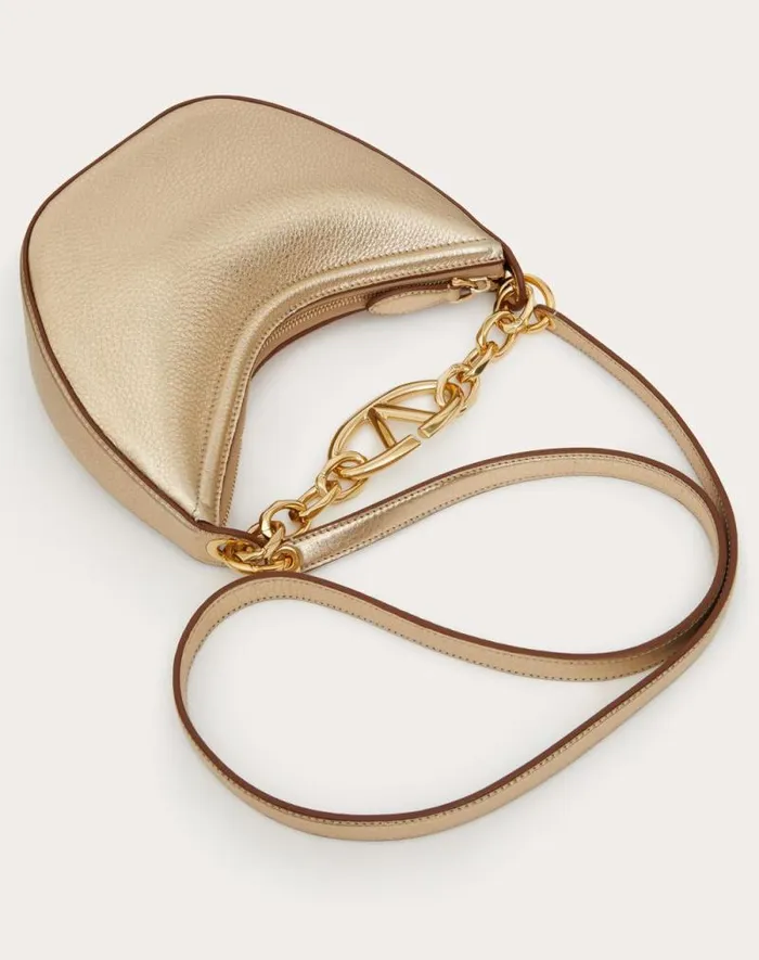 Valentino Shoulder Bags Woman Vlogo Moon Mini Hobo Bag In Metallic Calfskin With Chain For Woman In Gold Gold Valentino Shoulder Bags Woman Vlogo Moon Mini Hobo Bag In Metallic Calfskin With Chain For Woman In Gold Gold