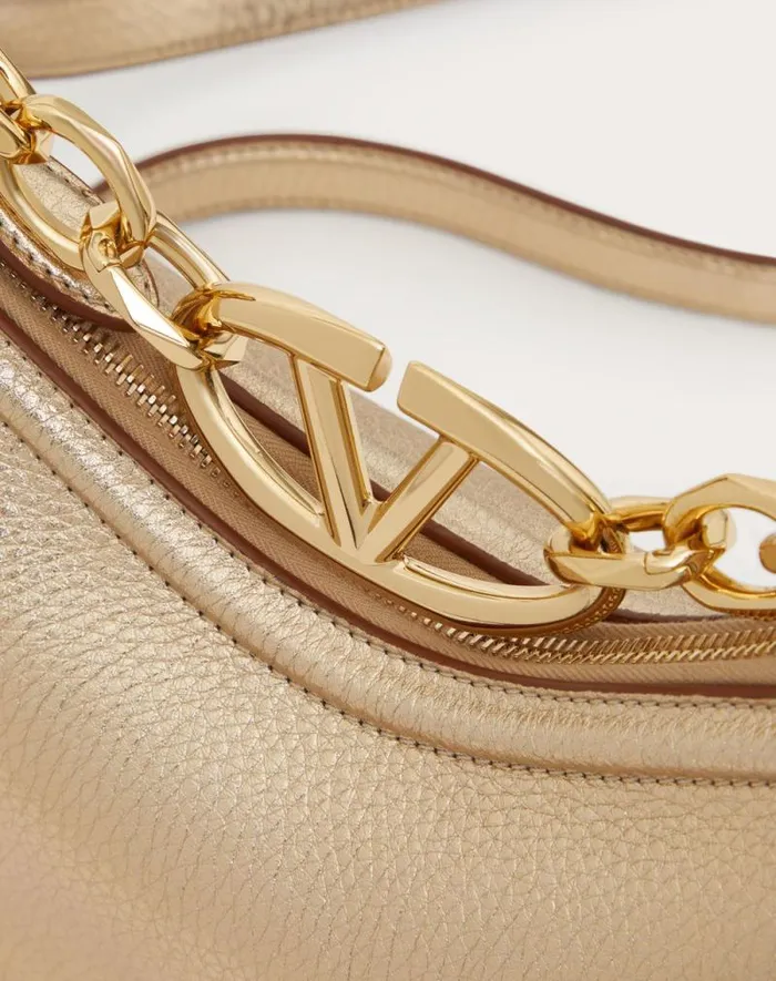 Valentino Shoulder Bags Woman Vlogo Moon Mini Hobo Bag In Metallic Calfskin With Chain For Woman In Gold Gold Valentino Shoulder Bags Woman Vlogo Moon Mini Hobo Bag In Metallic Calfskin With Chain For Woman In Gold Gold