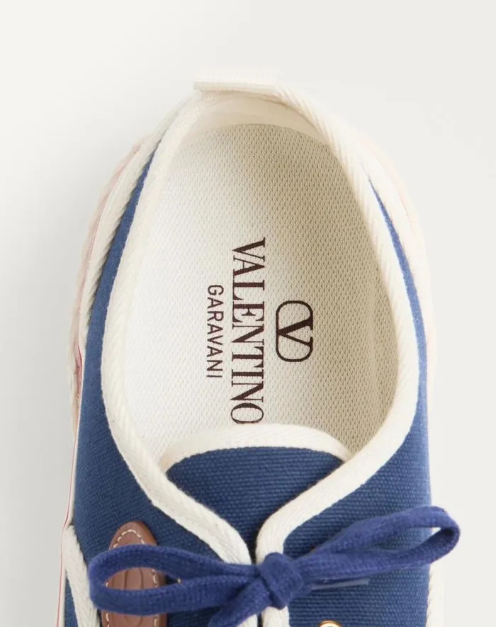 Valentino Sneakers Man Nojoke Sneaker In Canvas Fabric For Man In Indigoivorycuir Indigoivorycuir Valentino Sneakers Man Nojoke Sneaker In Canvas Fabric For Man In Indigoivorycuir Indigoivorycuir