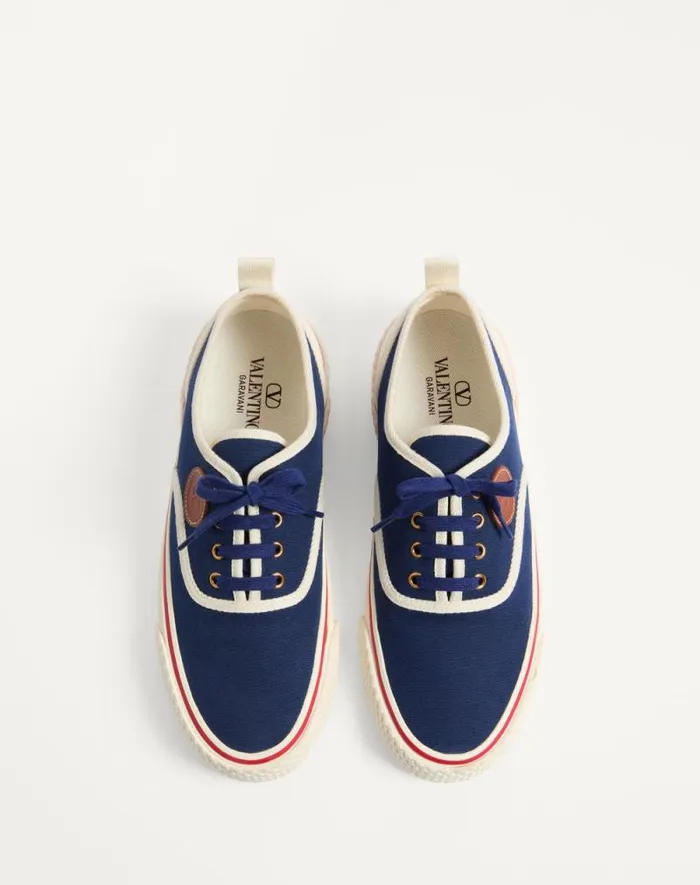 Valentino Sneakers Man Nojoke Sneaker In Canvas Fabric For Man In Indigoivorycuir Indigoivorycuir Valentino Sneakers Man Nojoke Sneaker In Canvas Fabric For Man In Indigoivorycuir Indigoivorycuir