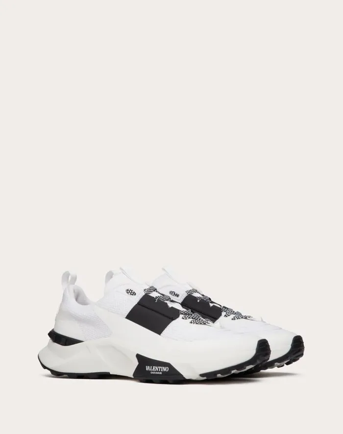 Valentino Sneakers Man True Act Low Top Sneaker In Mesh And Rubberized Fabric For Man In White Black White Black Valentino Sneakers Man True Act Low Top Sneaker In Mesh And Rubberized Fabric For Man In White Black White Black