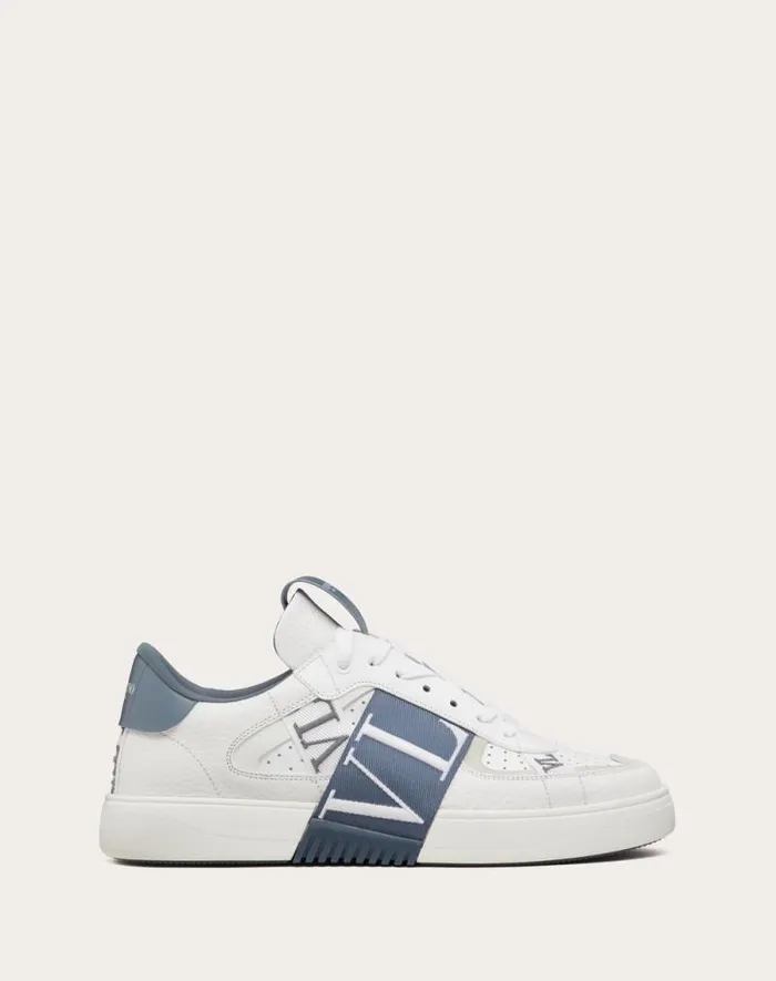 Valentino Sneakers Man Vl7n Lowtop Calfskin And Fabric Sneaker With Bands For Man In Whiteblue Whiteblue Valentino Sneakers Man Vl7n Lowtop Calfskin And Fabric Sneaker With Bands For Man In Whiteblue Whiteblue