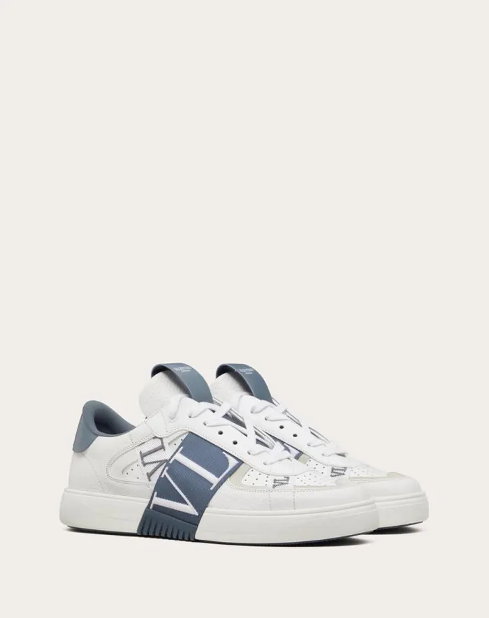 Valentino Sneakers Man Vl7n Lowtop Calfskin And Fabric Sneaker With Bands For Man In Whiteblue Whiteblue Valentino Sneakers Man Vl7n Lowtop Calfskin And Fabric Sneaker With Bands For Man In Whiteblue Whiteblue
