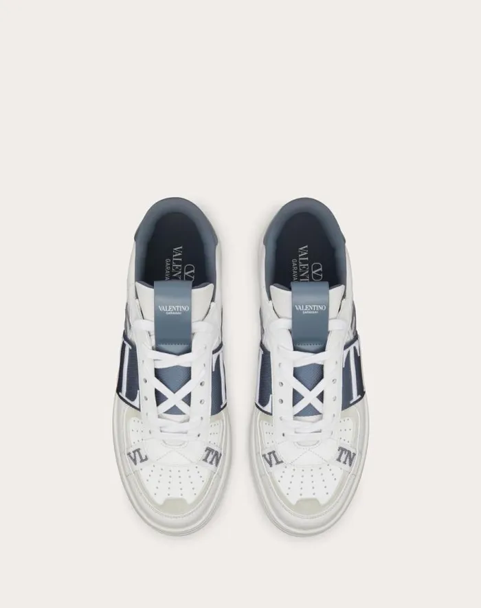 Valentino Sneakers Man Vl7n Lowtop Calfskin And Fabric Sneaker With Bands For Man In Whiteblue Whiteblue Valentino Sneakers Man Vl7n Lowtop Calfskin And Fabric Sneaker With Bands For Man In Whiteblue Whiteblue