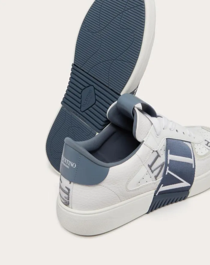 Valentino Sneakers Man Vl7n Lowtop Calfskin And Fabric Sneaker With Bands For Man In Whiteblue Whiteblue Valentino Sneakers Man Vl7n Lowtop Calfskin And Fabric Sneaker With Bands For Man In Whiteblue Whiteblue