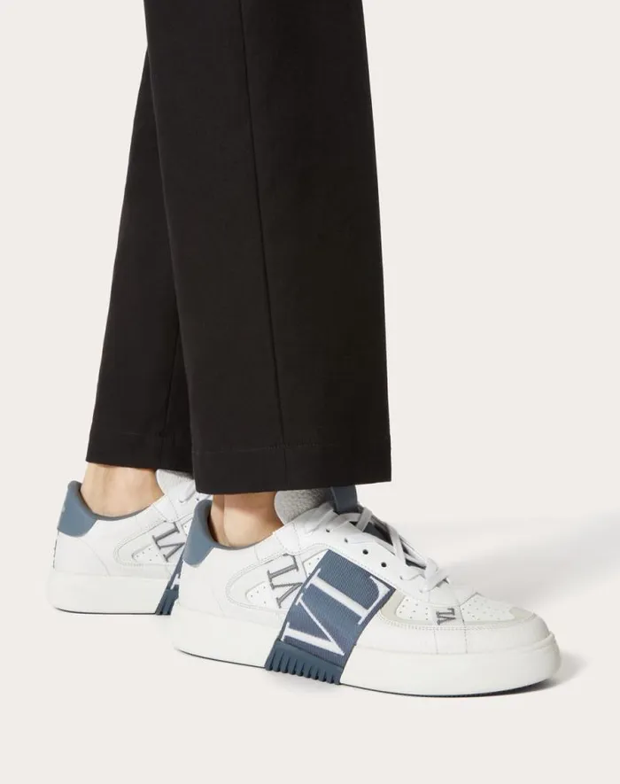 Valentino Sneakers Man Vl7n Lowtop Calfskin And Fabric Sneaker With Bands For Man In Whiteblue Whiteblue Valentino Sneakers Man Vl7n Lowtop Calfskin And Fabric Sneaker With Bands For Man In Whiteblue Whiteblue