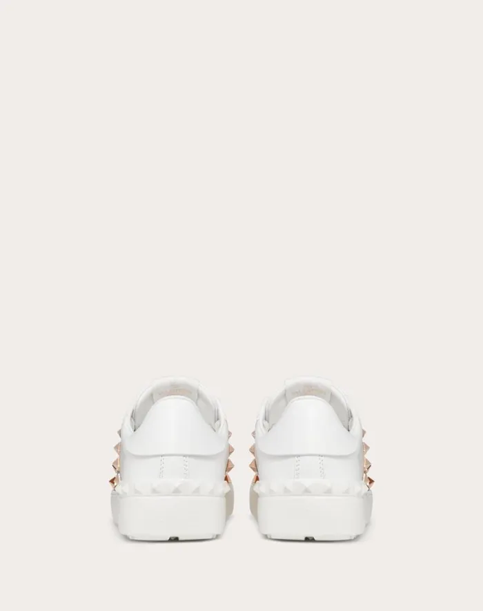 Valentino Sneakers Woman Rockstud Untitled Sneaker In Calfskin Leather With Metallic Stripe For Woman In Whitecopper Whitecopper Valentino Sneakers Woman Rockstud Untitled Sneaker In Calfskin Leather With Metallic Stripe For Woman In Whitecopper Whitecopper