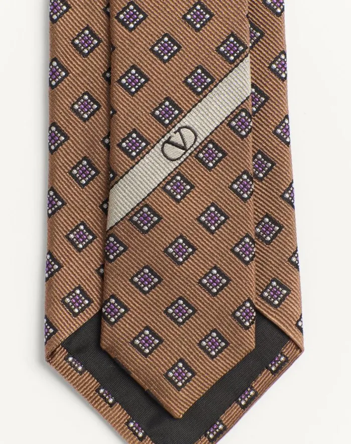 Valentino Soft Accessories Man Valentie Microcheck Silk Tie For Man In Beigeblackwhitepink Beigeblackwhitepink Valentino Soft Accessories Man Valentie Microcheck Silk Tie For Man In Beigeblackwhitepink Beigeblackwhitepink