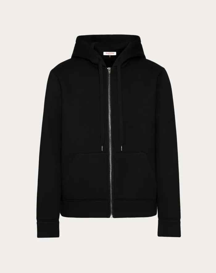Valentino Tshirts And Sweatshirts Man Neoprene Sweatshirt With Hood And Zipper For Man In Black Black Valentino Tshirts And Sweatshirts Man Neoprene Sweatshirt With Hood And Zipper For Man In Black Black