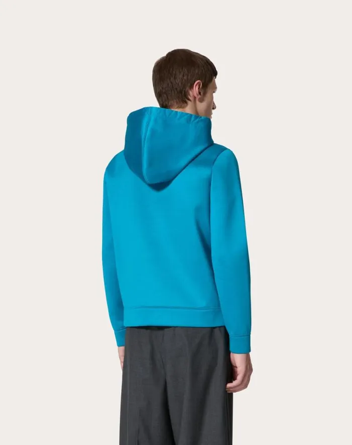 Valentino Tshirts And Sweatshirts Man Neoprene Sweatshirt With Hood And Zipper For Man In Black Black Valentino Tshirts And Sweatshirts Man Neoprene Sweatshirt With Hood And Zipper For Man In Black Black