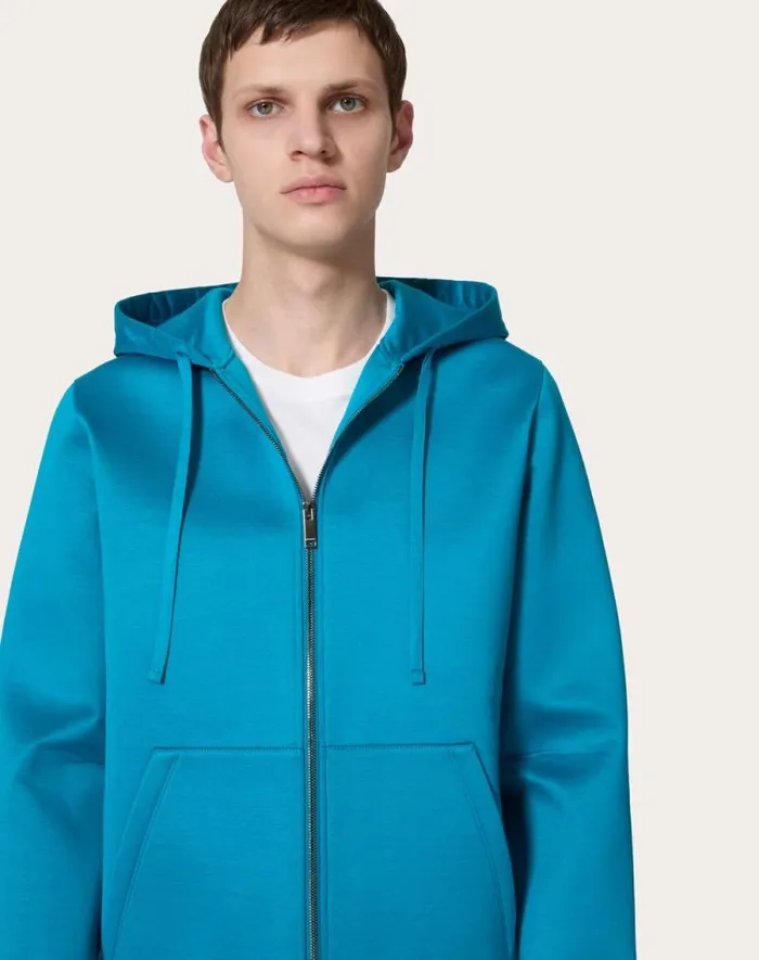 Valentino Tshirts And Sweatshirts Man Neoprene Sweatshirt With Hood And Zipper For Man In Black Black Valentino Tshirts And Sweatshirts Man Neoprene Sweatshirt With Hood And Zipper For Man In Black Black