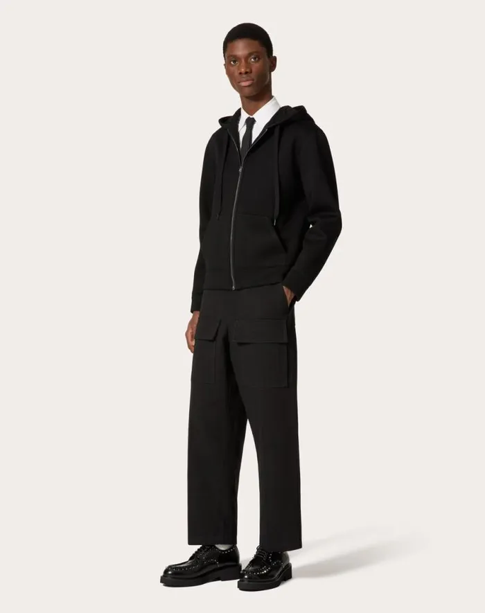 Valentino Tshirts And Sweatshirts Man Neoprene Sweatshirt With Hood And Zipper For Man In Black Black Valentino Tshirts And Sweatshirts Man Neoprene Sweatshirt With Hood And Zipper For Man In Black Black