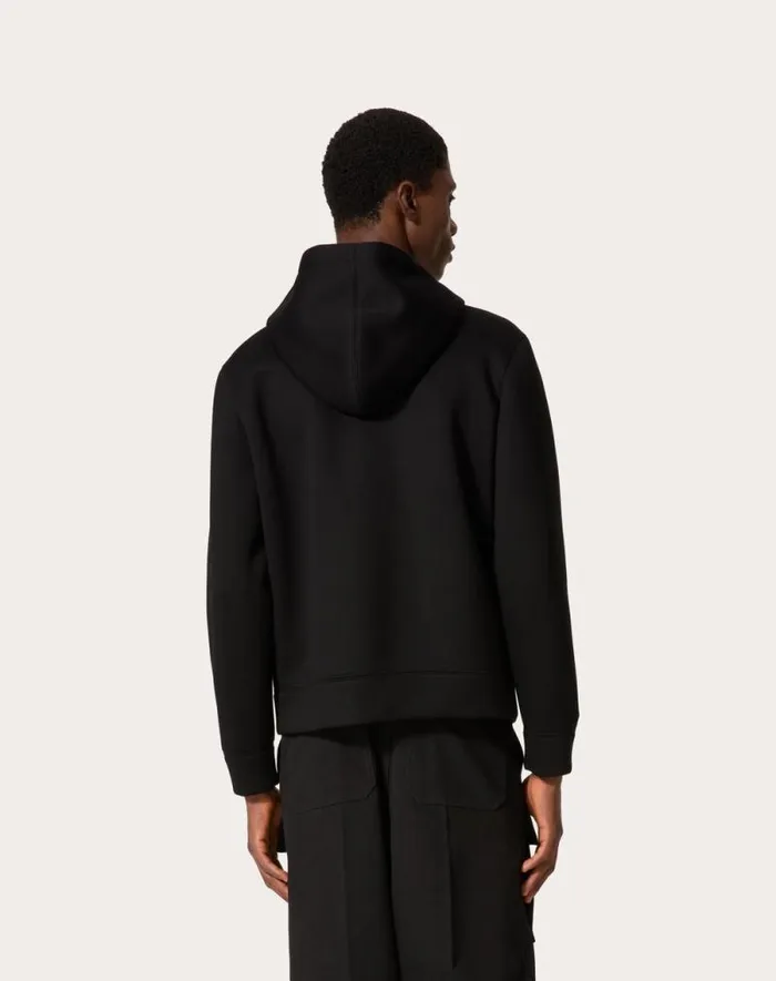 Valentino Tshirts And Sweatshirts Man Neoprene Sweatshirt With Hood And Zipper For Man In Black Black Valentino Tshirts And Sweatshirts Man Neoprene Sweatshirt With Hood And Zipper For Man In Black Black