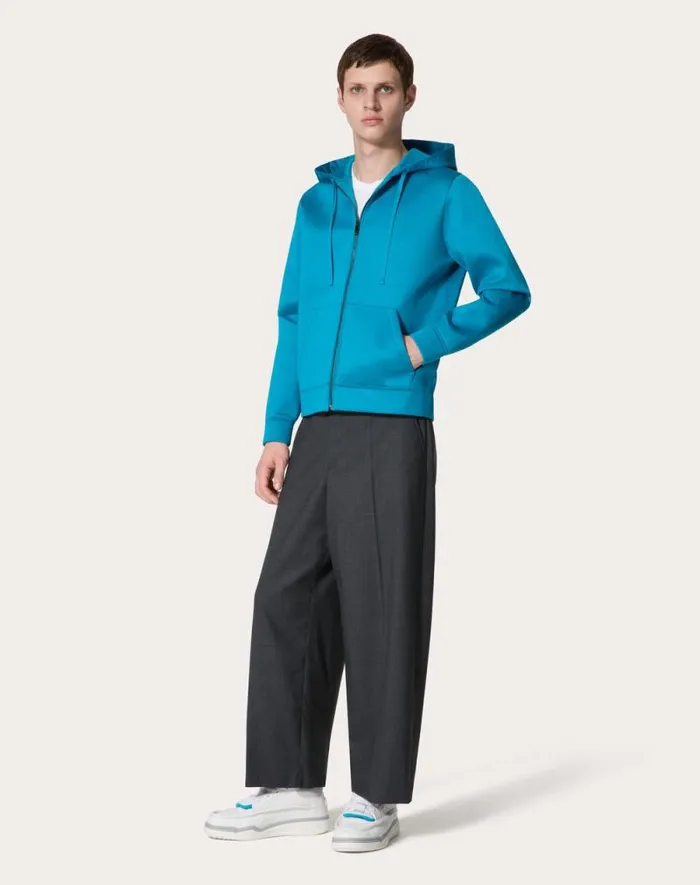 Valentino Tshirts And Sweatshirts Man Neoprene Sweatshirt With Hood And Zipper For Man In Black Black Valentino Tshirts And Sweatshirts Man Neoprene Sweatshirt With Hood And Zipper For Man In Black Black