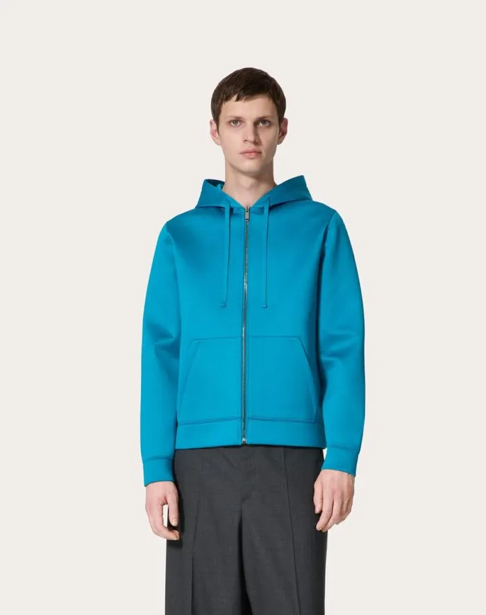 Valentino Tshirts And Sweatshirts Man Neoprene Sweatshirt With Hood And Zipper For Man In Black Black Valentino Tshirts And Sweatshirts Man Neoprene Sweatshirt With Hood And Zipper For Man In Black Black