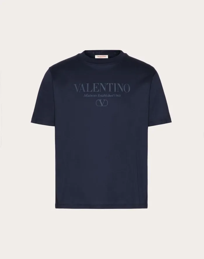 Valentino Tshirts And Sweatshirts Man Valentino Print Cotton Crewneck Tshirt For Man In Navy Navy Valentino Tshirts And Sweatshirts Man Valentino Print Cotton Crewneck Tshirt For Man In Navy Navy