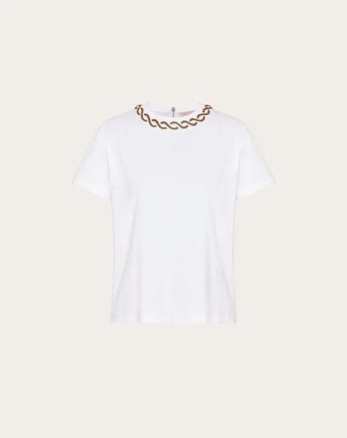 Valentino Tshirts And Sweatshirts Woman Embroidered Cotton Jersey Tshirt For Woman In White White