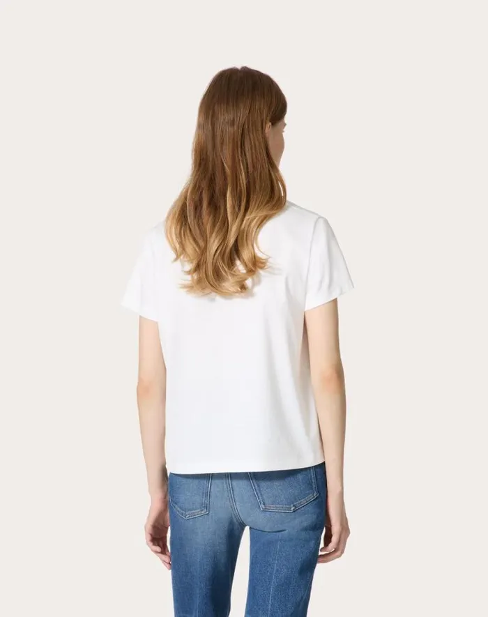Valentino Tshirts And Sweatshirts Woman Embroidered Cotton Jersey Tshirt For Woman In White White Valentino Tshirts And Sweatshirts Woman Embroidered Cotton Jersey Tshirt For Woman In White White