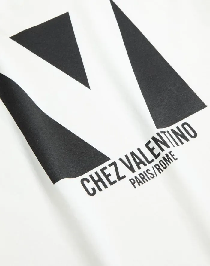 Valentino Tshirts And Sweatshirts Woman Jersey Cotton Tshirt With Chez Valentino Print For Woman In Ivory Ivory Valentino Tshirts And Sweatshirts Woman Jersey Cotton Tshirt With Chez Valentino Print For Woman In Ivory Ivory