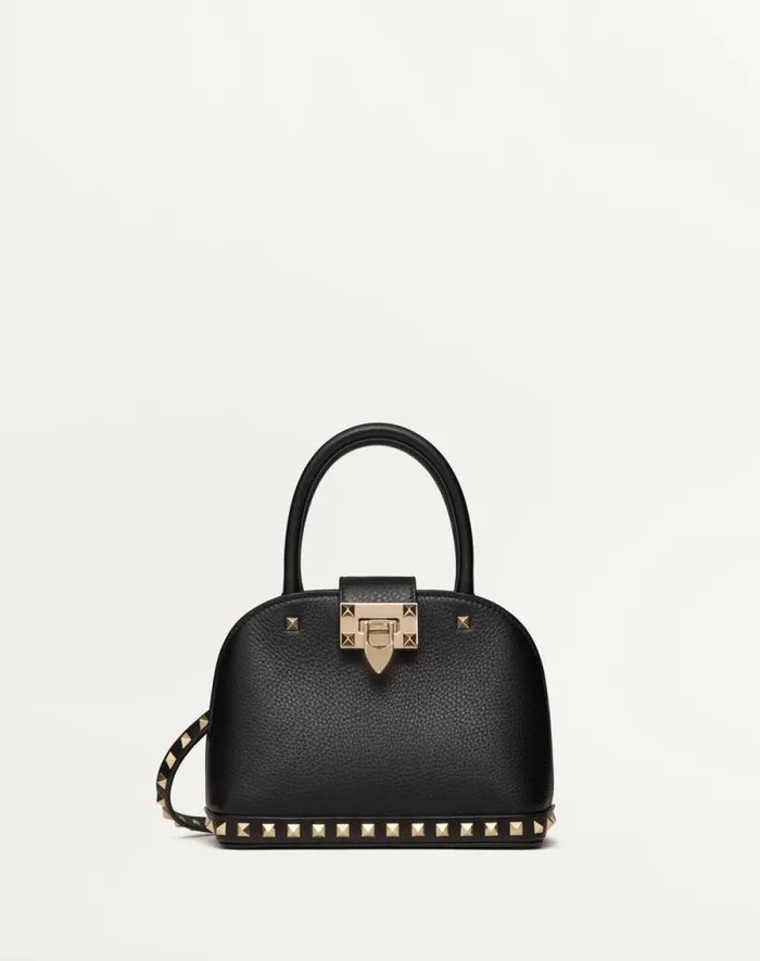Valentino Top Handle Bags Woman Valentino Garavani Rockstud Small Handbag In Grainy Calfskin For Woman In Black Black Valentino Top Handle Bags Woman Valentino Garavani Rockstud Small Handbag In Grainy Calfskin For Woman In Black Black