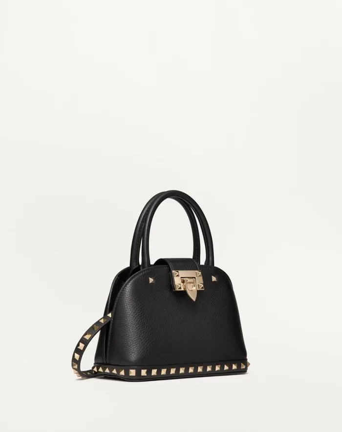 Valentino Top Handle Bags Woman Valentino Garavani Rockstud Small Handbag In Grainy Calfskin For Woman In Black Black Valentino Top Handle Bags Woman Valentino Garavani Rockstud Small Handbag In Grainy Calfskin For Woman In Black Black