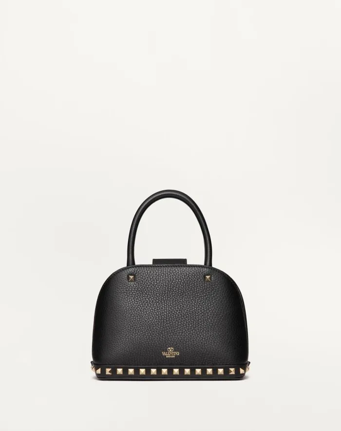 Valentino Top Handle Bags Woman Valentino Garavani Rockstud Small Handbag In Grainy Calfskin For Woman In Black Black Valentino Top Handle Bags Woman Valentino Garavani Rockstud Small Handbag In Grainy Calfskin For Woman In Black Black