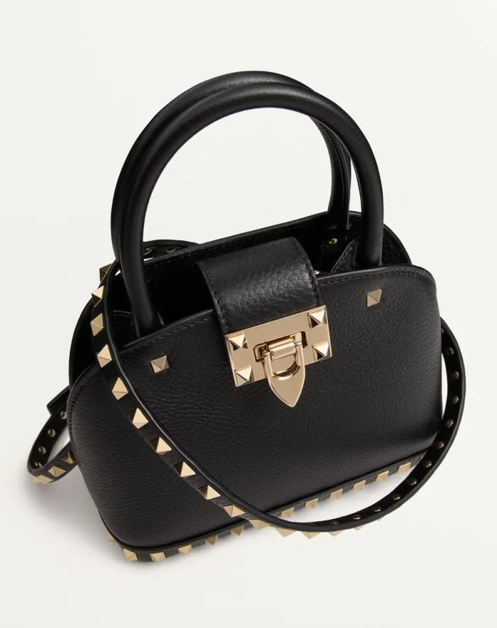 Valentino Top Handle Bags Woman Valentino Garavani Rockstud Small Handbag In Grainy Calfskin For Woman In Black Black Valentino Top Handle Bags Woman Valentino Garavani Rockstud Small Handbag In Grainy Calfskin For Woman In Black Black