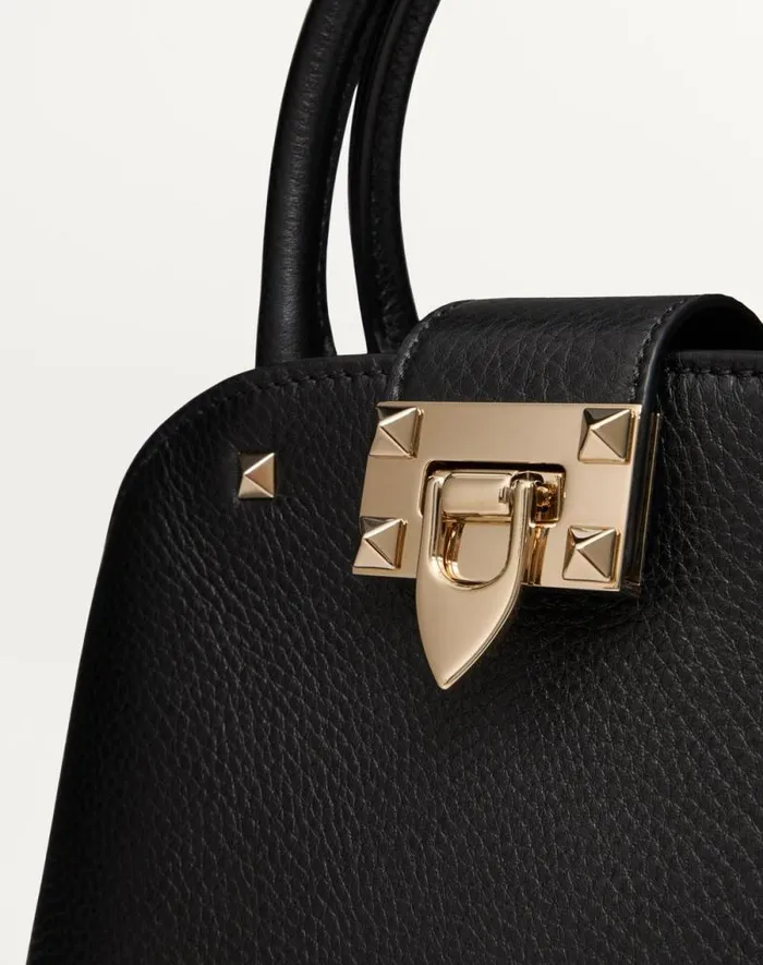 Valentino Top Handle Bags Woman Valentino Garavani Rockstud Small Handbag In Grainy Calfskin For Woman In Black Black Valentino Top Handle Bags Woman Valentino Garavani Rockstud Small Handbag In Grainy Calfskin For Woman In Black Black