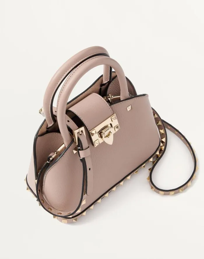 Valentino Top Handle Bags Woman Valentino Garavani Rockstud Small Handbag In Grainy Calfskin For Woman In Black Black Valentino Top Handle Bags Woman Valentino Garavani Rockstud Small Handbag In Grainy Calfskin For Woman In Black Black