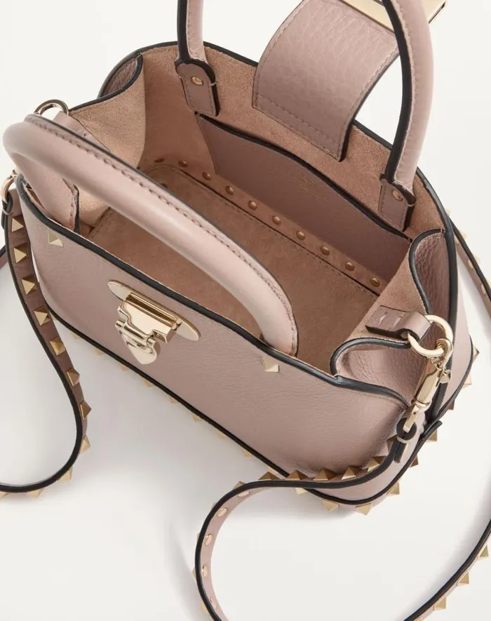 Valentino Top Handle Bags Woman Valentino Garavani Rockstud Small Handbag In Grainy Calfskin For Woman In Black Black Valentino Top Handle Bags Woman Valentino Garavani Rockstud Small Handbag In Grainy Calfskin For Woman In Black Black