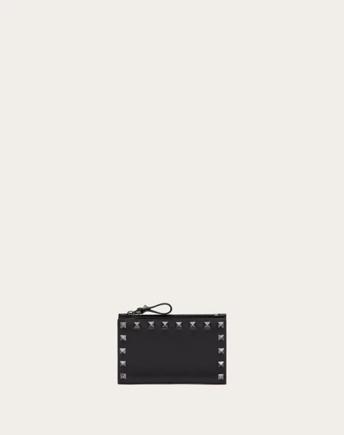 Valentino Wallets And Small Leather Goods Woman Rockstud Calfskin Cardholder With Zip For Woman In Black Black Valentino Wallets And Small Leather Goods Woman Rockstud Calfskin Cardholder With Zip For Woman In Black Black