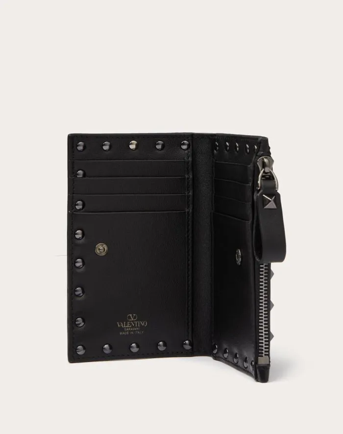 Valentino Wallets And Small Leather Goods Woman Rockstud Calfskin Cardholder With Zip For Woman In Black Black
