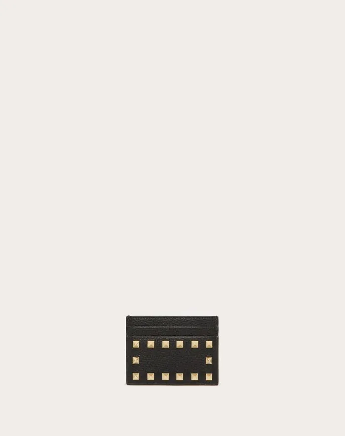 Valentino Wallets And Small Leather Goods Woman Rockstud Grainy Calfskin Cardholder For Woman In Black Black