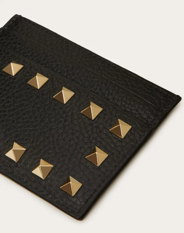 Valentino Wallets And Small Leather Goods Woman Rockstud Grainy Calfskin Cardholder For Woman In Black Black Valentino Wallets And Small Leather Goods Woman Rockstud Grainy Calfskin Cardholder For Woman In Black Black