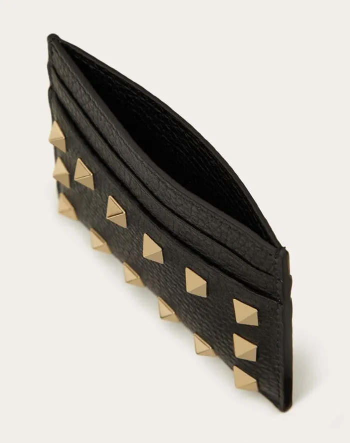 Valentino Wallets And Small Leather Goods Woman Rockstud Grainy Calfskin Cardholder For Woman In Black Black Valentino Wallets And Small Leather Goods Woman Rockstud Grainy Calfskin Cardholder For Woman In Black Black