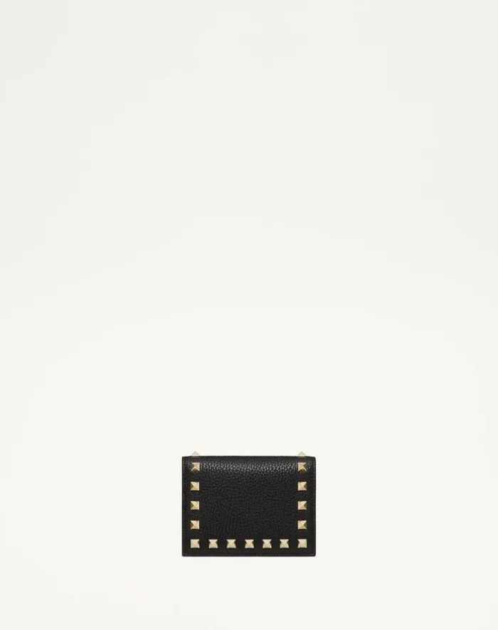 Valentino Wallets And Small Leather Goods Woman Small Rockstud Grainy Calfskin Wallet For Woman In Black Black