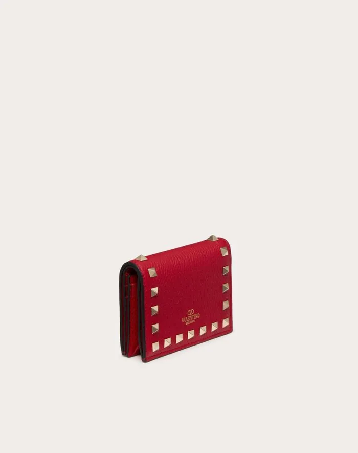 Valentino Wallets And Small Leather Goods Woman Small Rockstud Grainy Calfskin Wallet For Woman In Black Black Valentino Wallets And Small Leather Goods Woman Small Rockstud Grainy Calfskin Wallet For Woman In Black Black