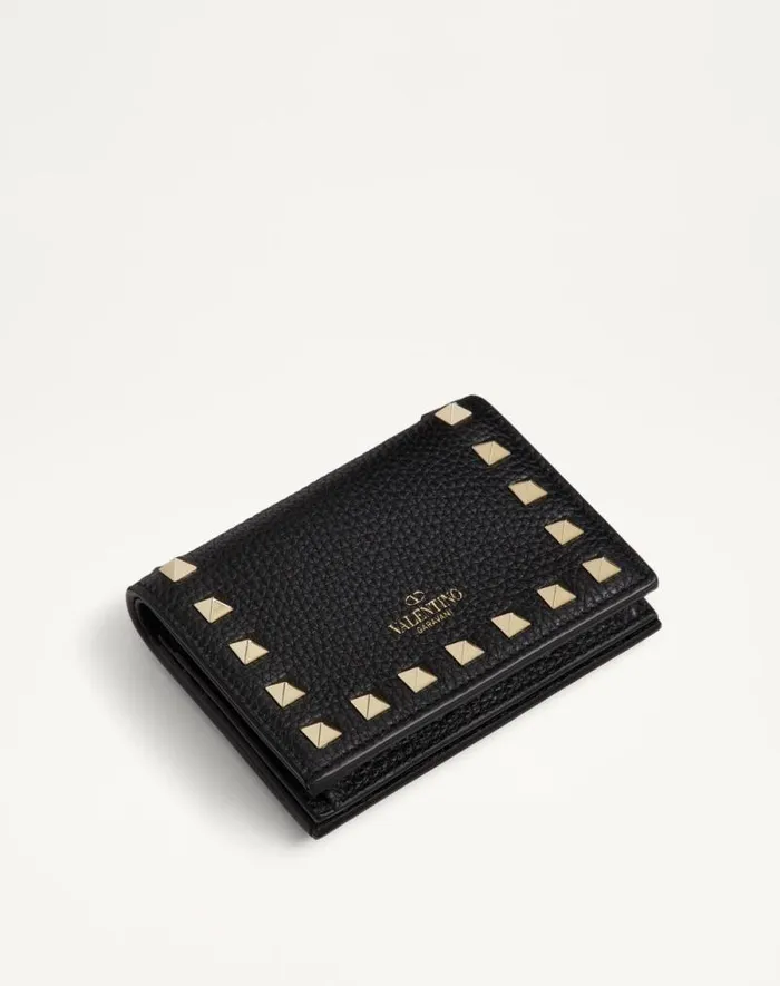 Valentino Wallets And Small Leather Goods Woman Small Rockstud Grainy Calfskin Wallet For Woman In Black Black Valentino Wallets And Small Leather Goods Woman Small Rockstud Grainy Calfskin Wallet For Woman In Black Black