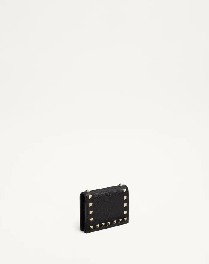 Valentino Wallets And Small Leather Goods Woman Small Rockstud Grainy Calfskin Wallet For Woman In Black Black Valentino Wallets And Small Leather Goods Woman Small Rockstud Grainy Calfskin Wallet For Woman In Black Black