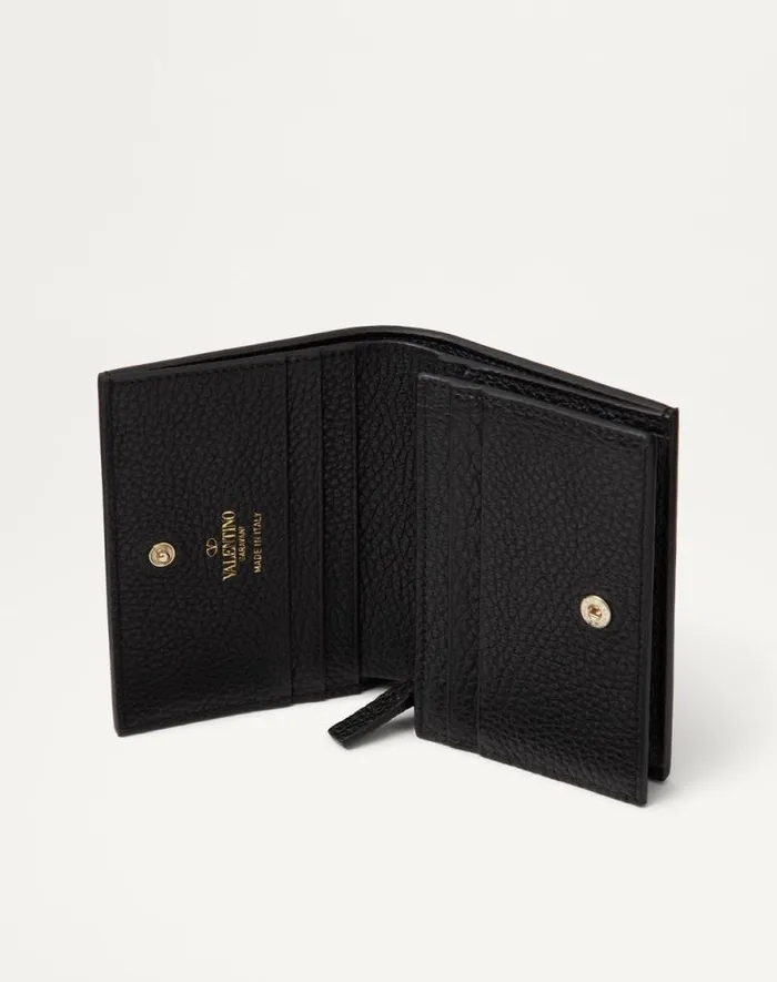 Valentino Wallets And Small Leather Goods Woman Small Rockstud Grainy Calfskin Wallet For Woman In Black Black Valentino Wallets And Small Leather Goods Woman Small Rockstud Grainy Calfskin Wallet For Woman In Black Black