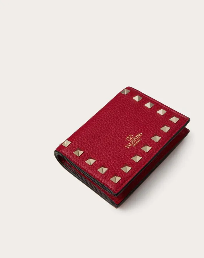 Valentino Wallets And Small Leather Goods Woman Small Rockstud Grainy Calfskin Wallet For Woman In Black Black Valentino Wallets And Small Leather Goods Woman Small Rockstud Grainy Calfskin Wallet For Woman In Black Black