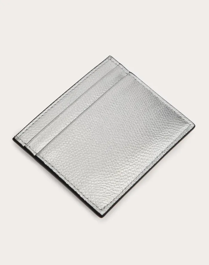 Valentino Wallets And Small Leather Goods Woman Vlogo Signature Metallic Grainy Calfskin Cardholder For Woman In Silver Silver Valentino Wallets And Small Leather Goods Woman Vlogo Signature Metallic Grainy Calfskin Cardholder For Woman In Silver Silver