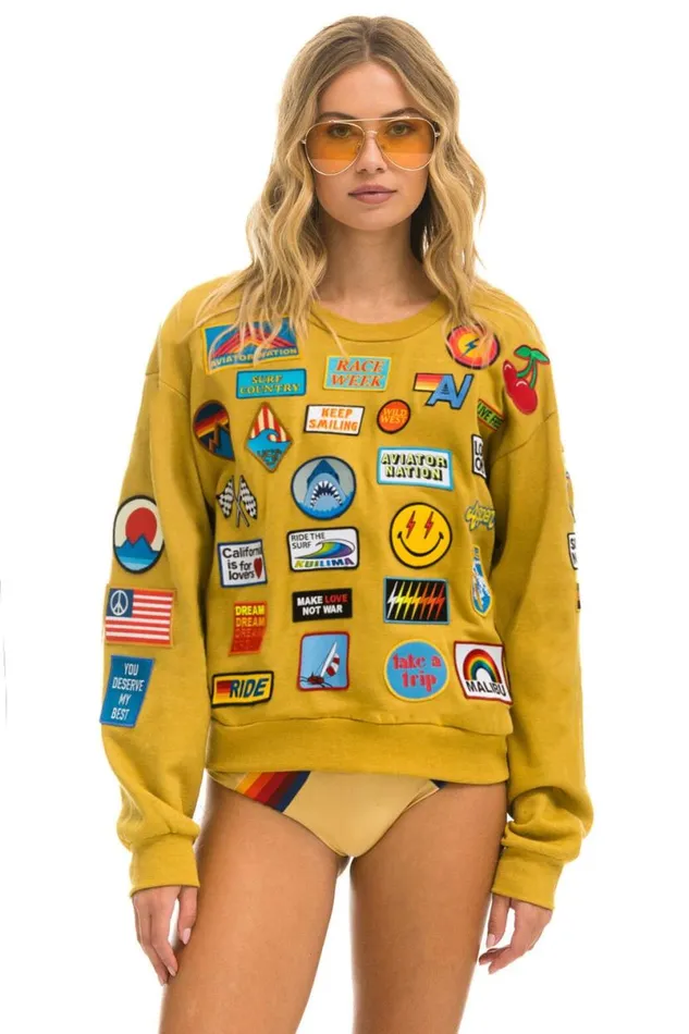 Vintage Patch Relaxed Crew Sweatshirt 8211 Khaki WomenMen Aviator Nation Sweatshirts Vintage Patch Relaxed Crew Sweatshirt 8211 Khaki WomenMen Aviator Nation Sweatshirts