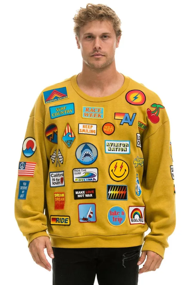 Vintage Patch Relaxed Crew Sweatshirt 8211 Khaki WomenMen Aviator Nation Sweatshirts